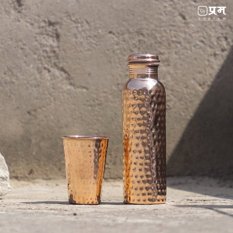 Cuprum Hammered Pure Copper Water Bottle & Glass - Image 4
