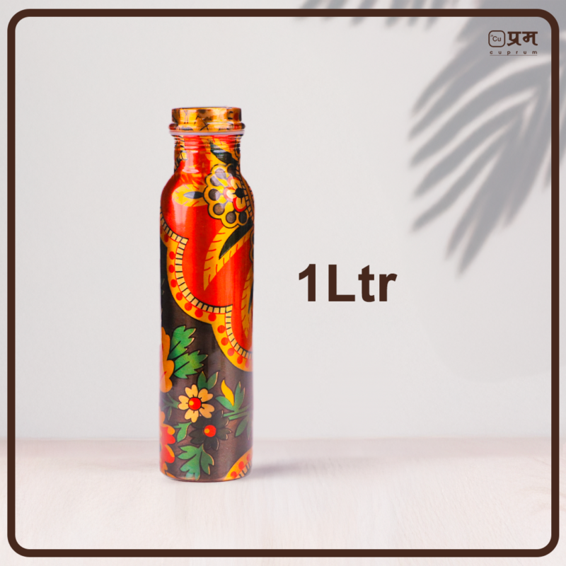Golden Art Painted Pure Copper Water Bottle - 1 Litre - Image 3
