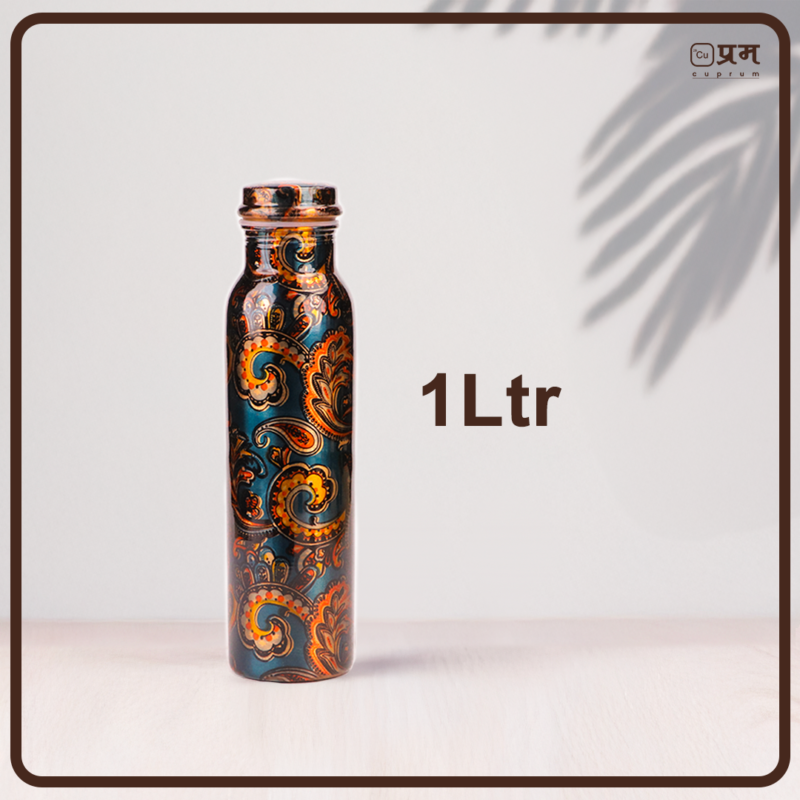 Artwork Printed Pure Copper Water Bottle - 1 Litre - Image 3