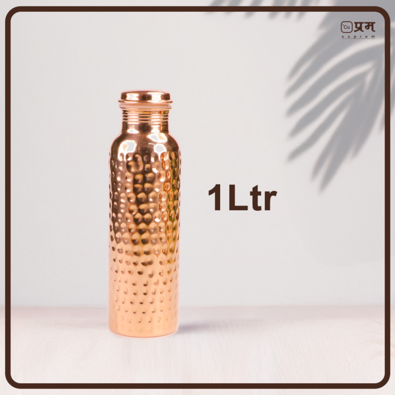 Cuprum Hammered Pure Copper Water Bottle - 1 Litre - Image 3