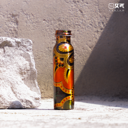 Golden Art Painted Pure Copper Water Bottle – 1 Litre