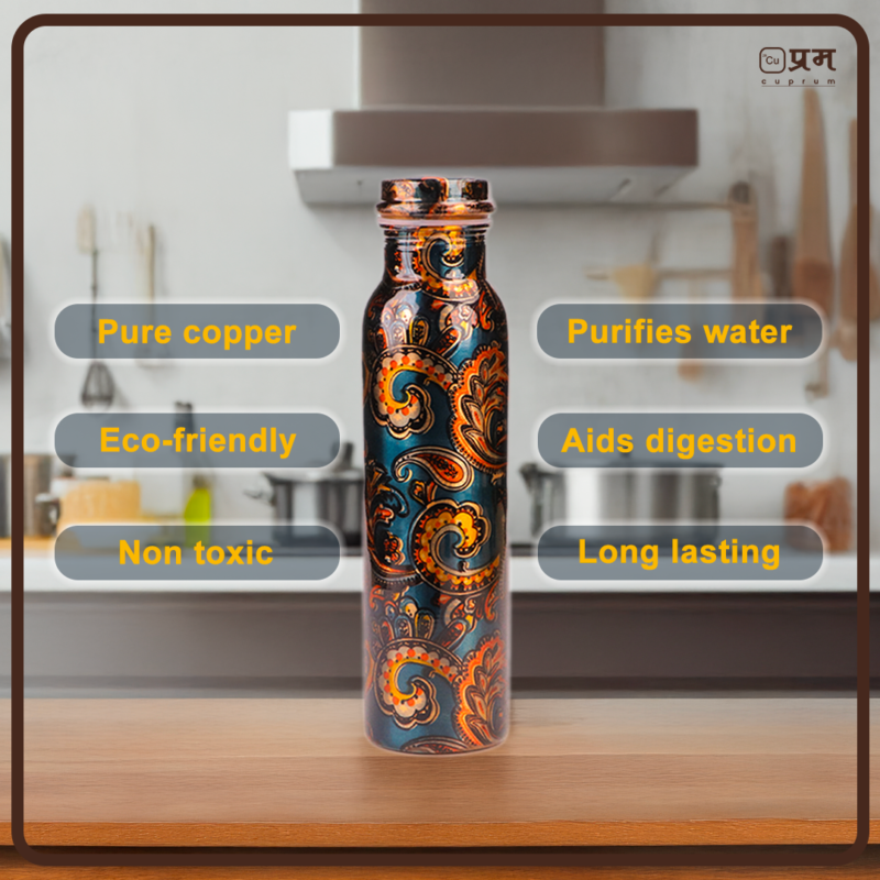 Artwork Printed Pure Copper Water Bottle - 1 Litre - Image 4