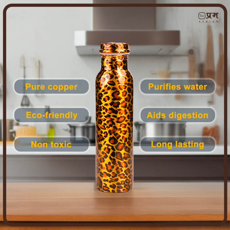 Tiger Print Pure Copper Water Bottle - 1 Litre - Image 4