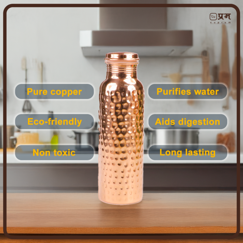 Cuprum Hammered Pure Copper Water Bottle - 1 Litre - Image 4