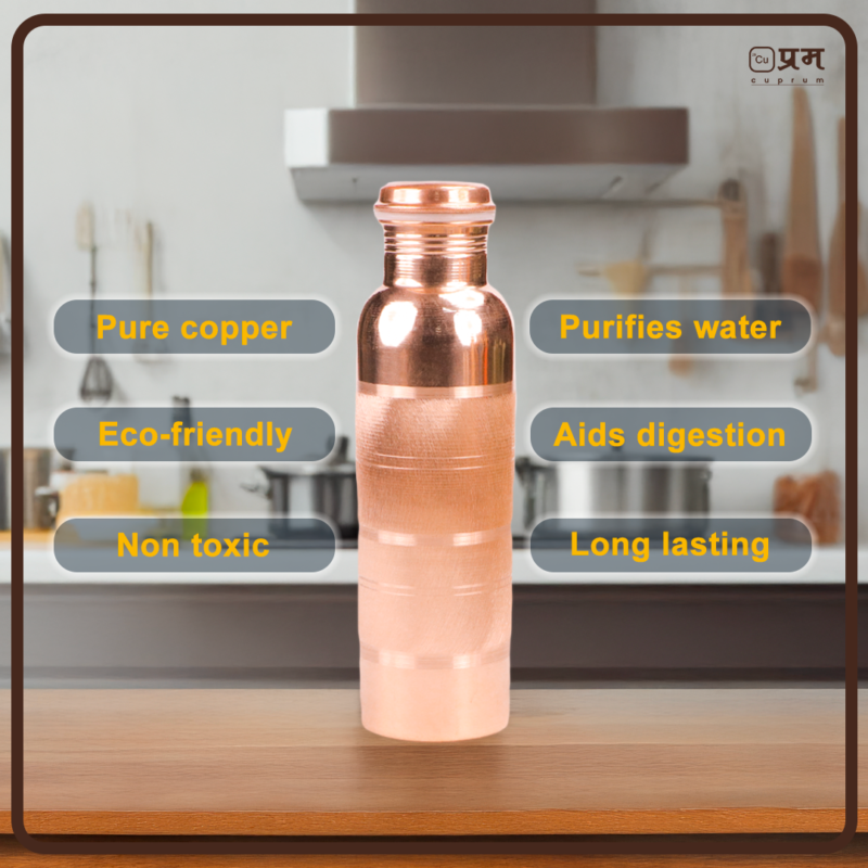 Cuprum Silver Touch Pure Copper Water Bottle - 1 Litre - Image 3
