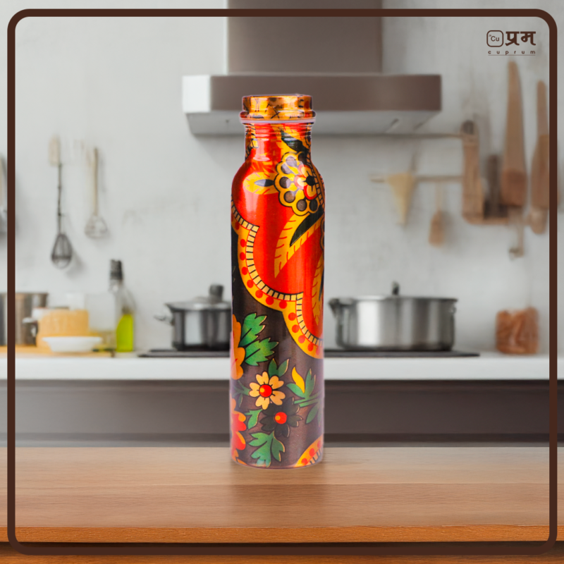 Golden Art Painted Pure Copper Water Bottle - 1 Litre - Image 5