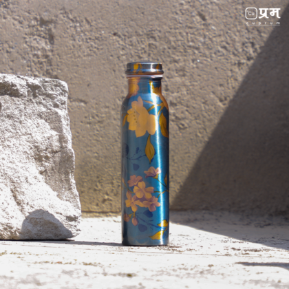 Flower Printed Pure Copper Water Bottle – 1 Litre